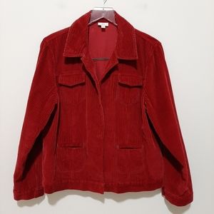 J.Jill Red Cotton Corduroy Jacket Size Large
